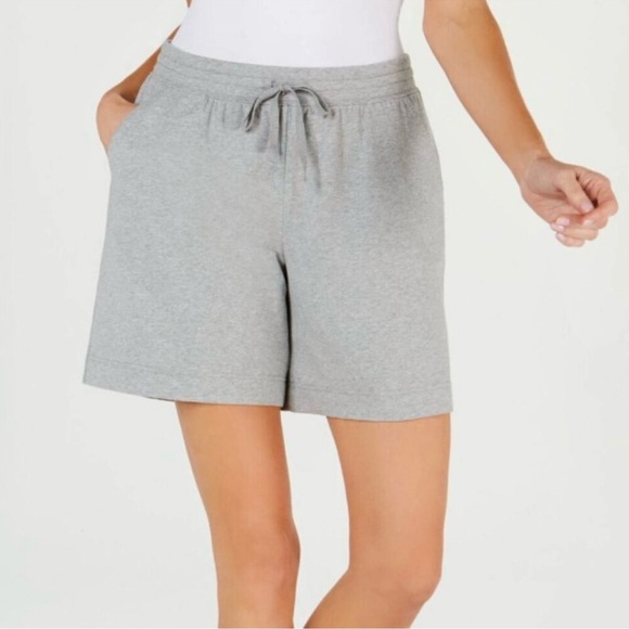 NEW Karen Scott Sport Shorts Grey Petite Large Drawstring Cotton & spandex Pocke - Picture 1 of 11